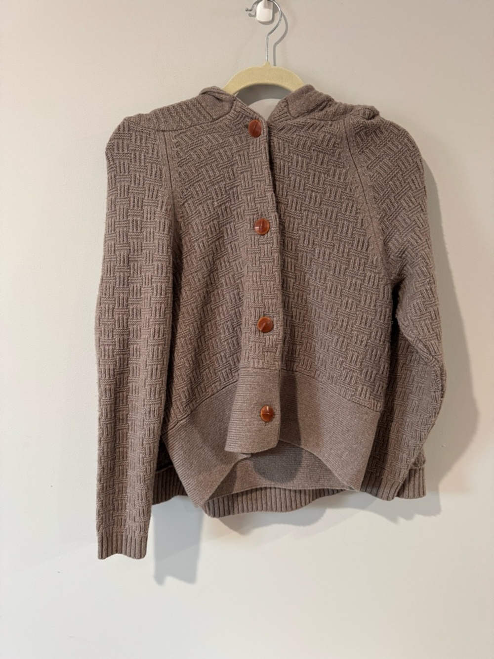 Sleeping on Snow Wool blend Cardigan Sweater in Taupe with Cape